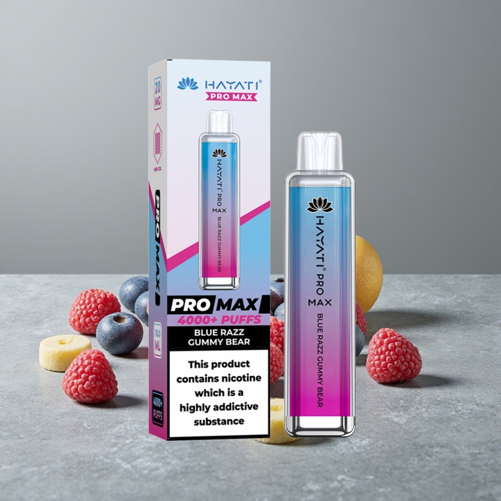 Hayati Pro Max 4000 Puffs Dual Mesh Coil Rechargebar TPD Einweg-Vape Blue Razz Gummy Bear