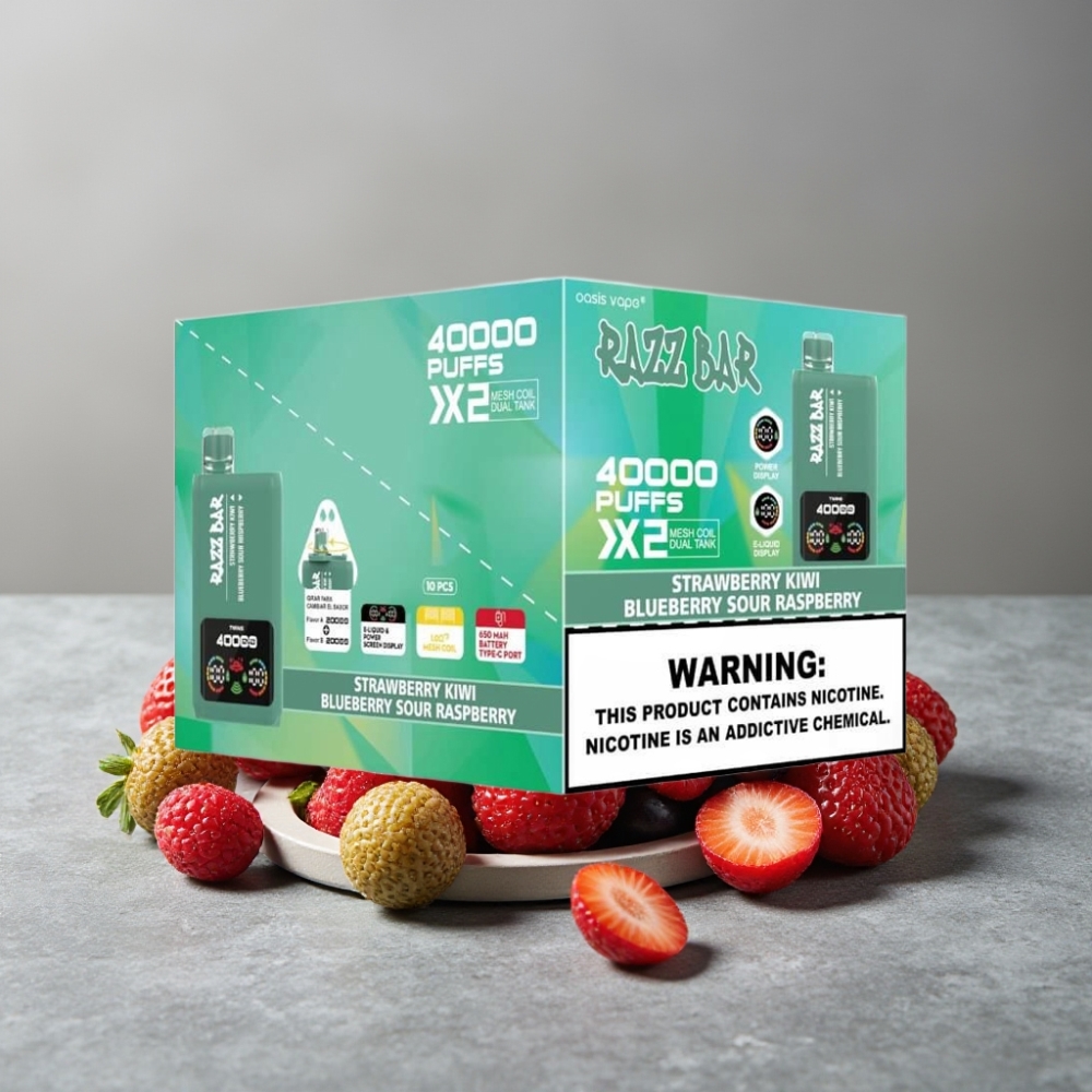 Razz Bar 40000 Puffs Einweg-Vape Power Screen Anzeige, 1.0Ω×2 Mesh Coil, STRAWBERRY KIWI & BLUEBERRY SOUR RASPBERRY