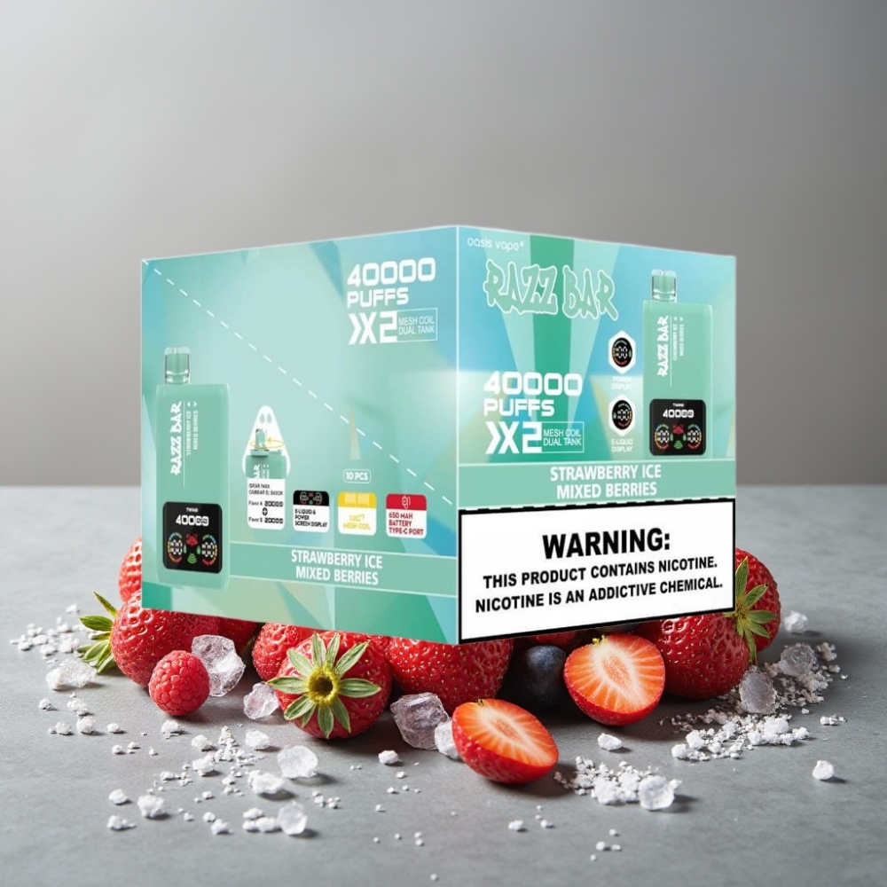 Razz Bar 40000 Puffs Power Anzeige Mesh Coil Typ-C STRAWBERRY ICE & MIXED BERRIES