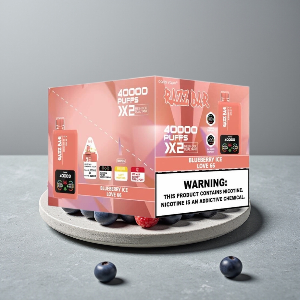 Razz Bar 40000 Puffs Power Anzeige Mesh Coil Type-C BLUEBERRY ICE & LOVE 66