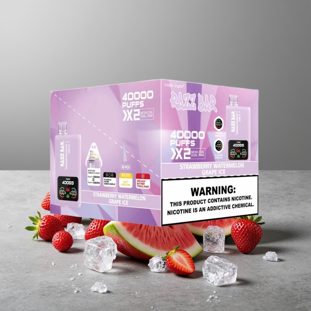 Razz Bar 40000 Puffs Power Screen Anzeige Mesh Coil Type-C STRAWBERRY WATERMELON & GRAPE ICE