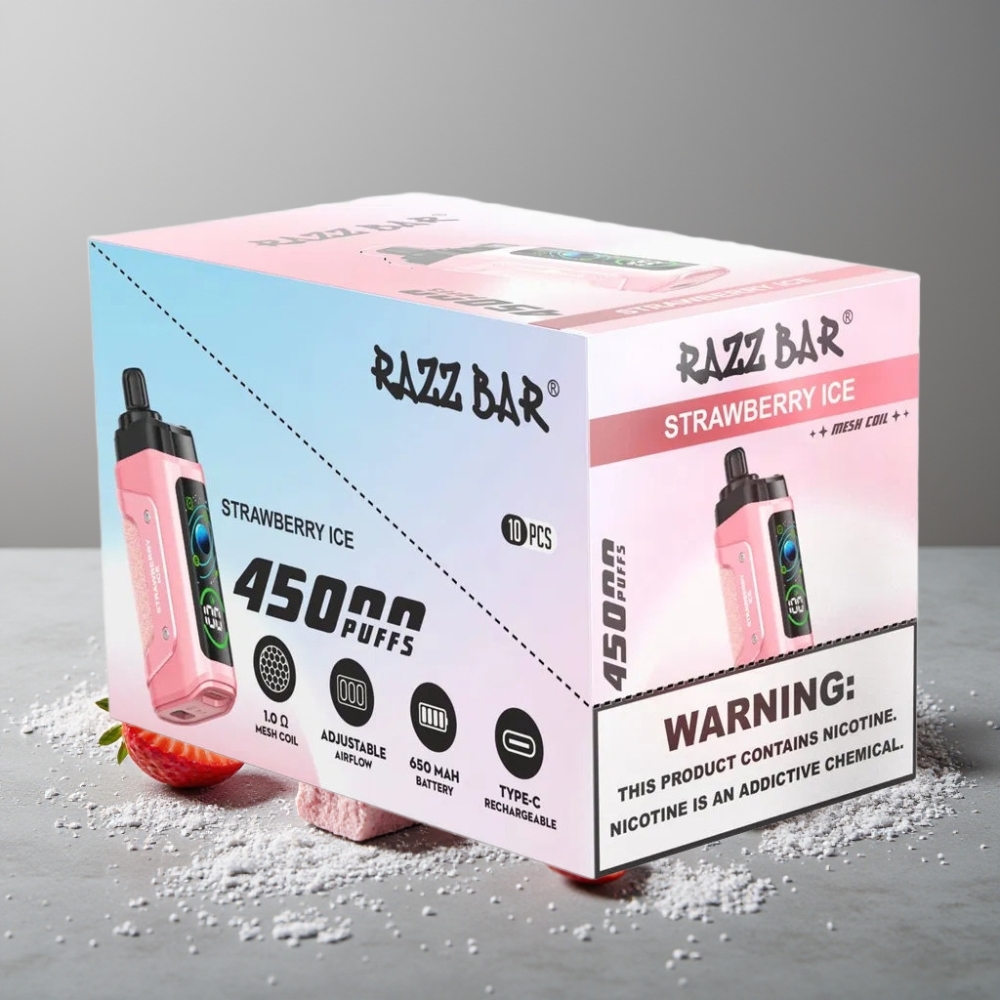 Razz Bar 45000 Puffs 1.0 Ohm Mesh Typ-C Wiederaufladbar Erdbeer-Eis