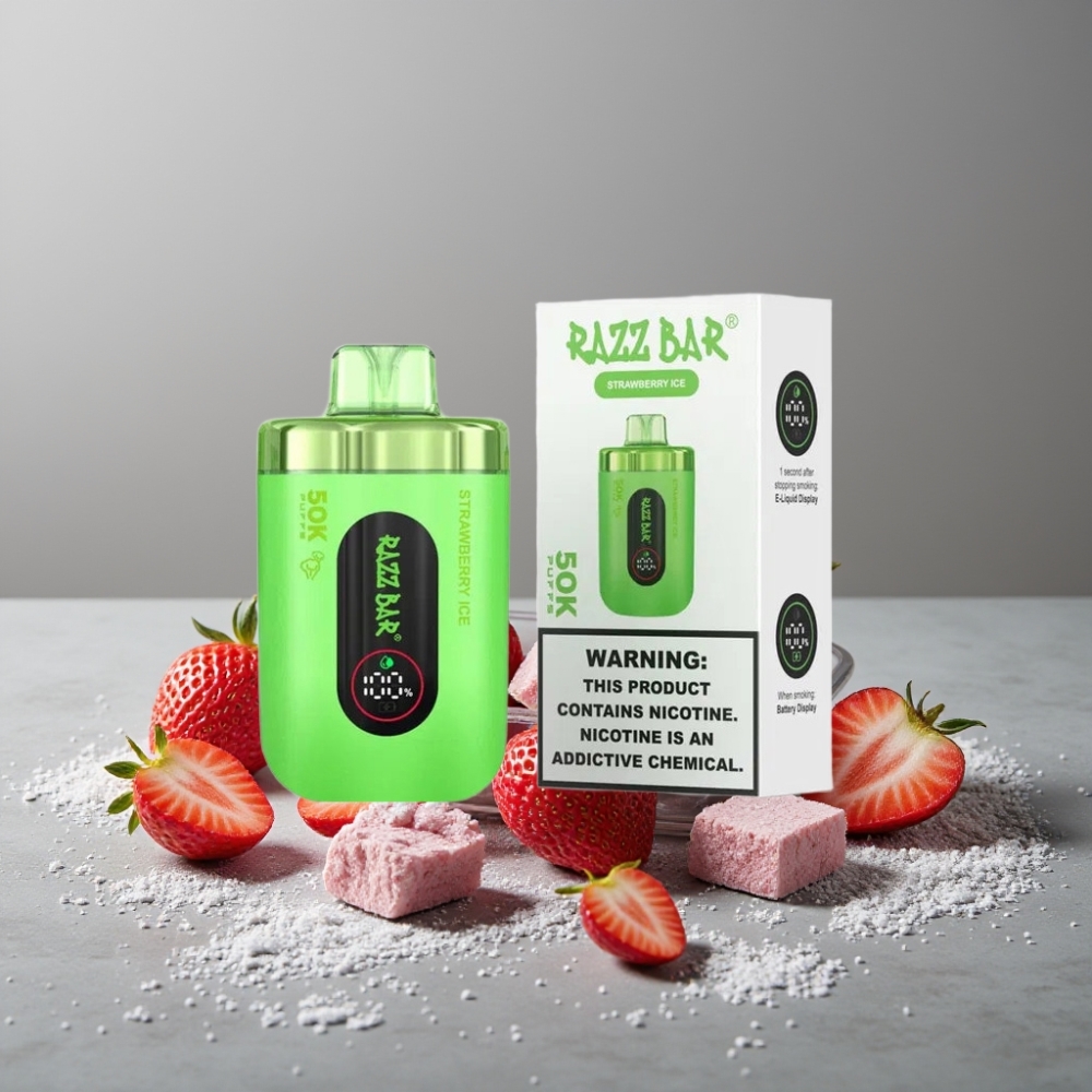 Razz Bar 50K Puffs 1.0 Ohm Mesh 650mAh Typ-C 2% Nikotin Erdbeer-Eis
