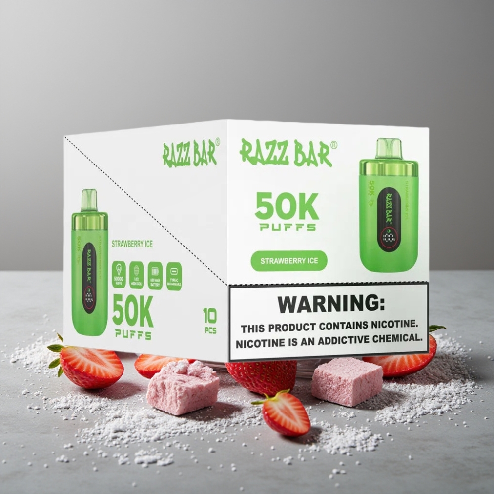 Razz Bar 50K Puffs 1.0 Ohm Mesh 650mAh Typ-C 2% Nikotin Erdbeer-Eis