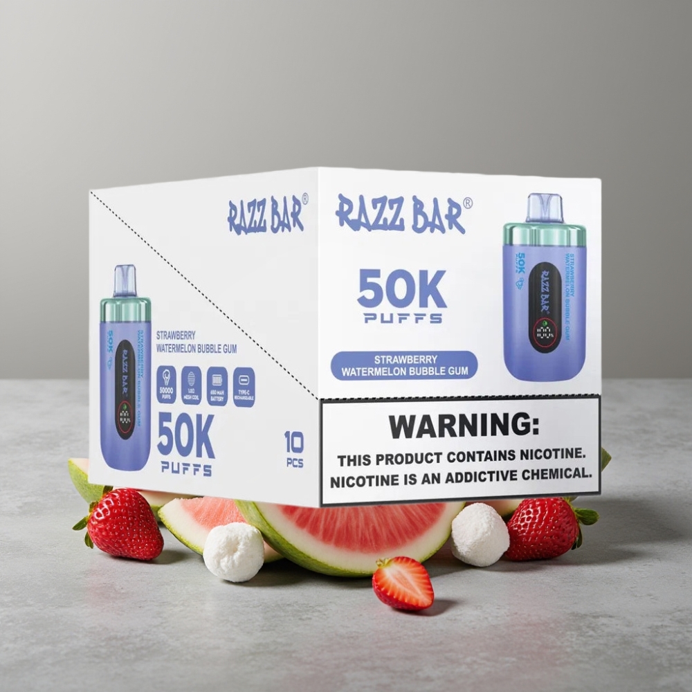 Razz Bar 50K Puffs 650mAh Typ-C Wiederaufladbar Erdbeer-Wassermelone Bubble Gum